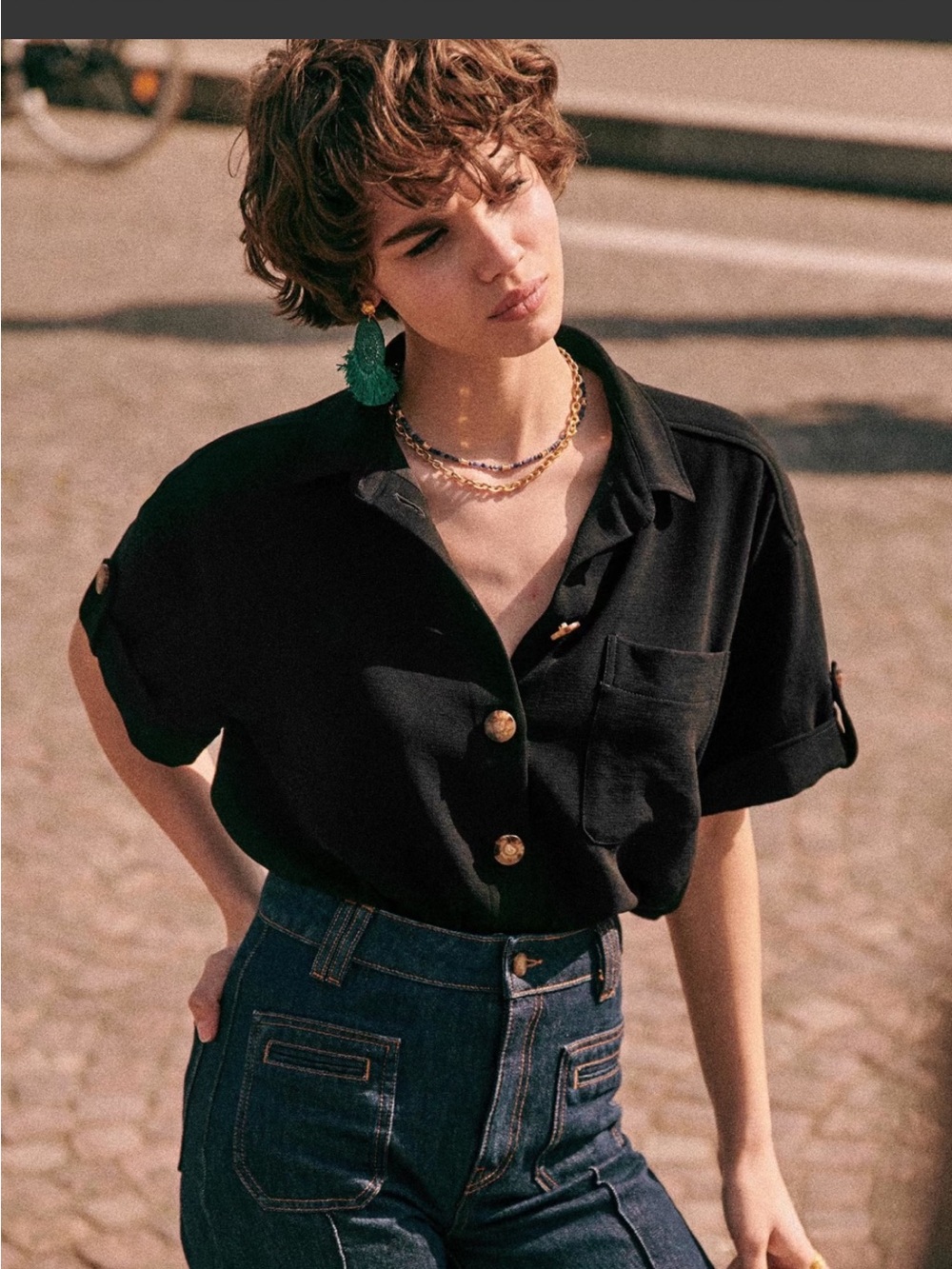 Sezane black Laurine Button-Front Shirt